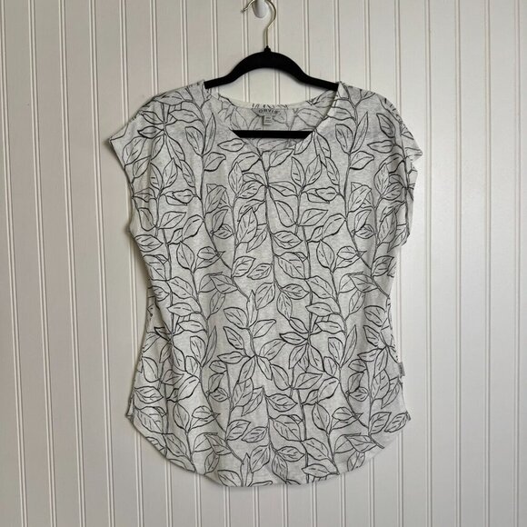 Orvis Tops - Orvis Linen Blend White Botanical Cap Sleeve Top D8